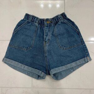Vintage Demin Paper Bag Shorts Mom Shorts Loose Fit High Waisted Baggy Blue Jean